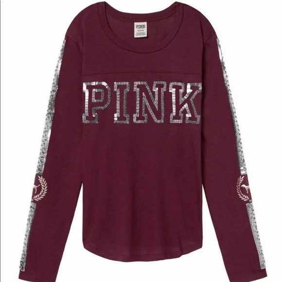 VS PINK Bling Maroon Long Sleeve Tee & Legging SET - Picture 15 of 16